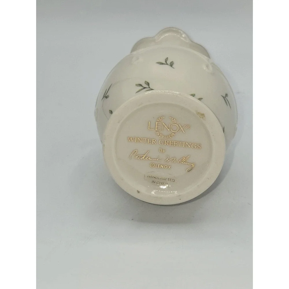 Lenox Winter Greetings Bud Vase Catherine McClung Holly Ribbon‎ Gold Trim 5